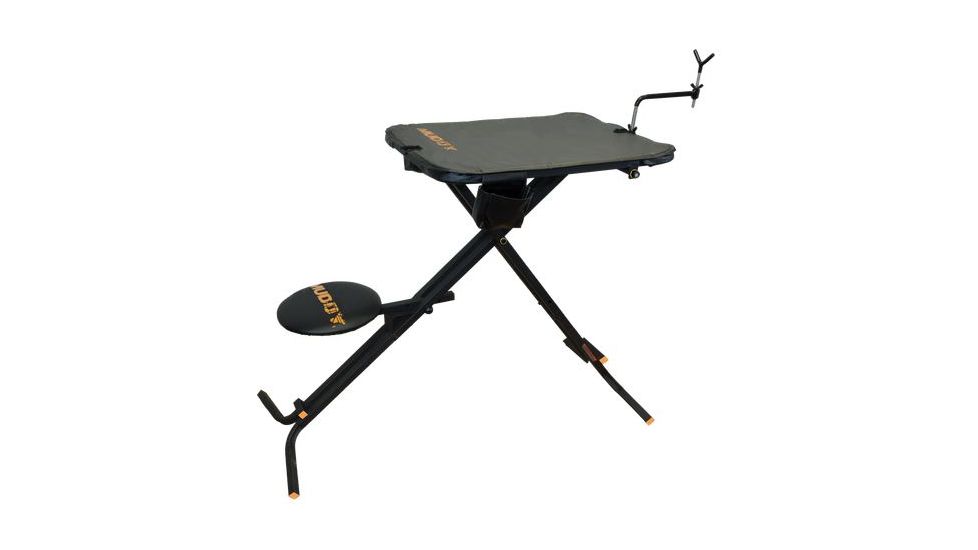 Muddy Deluxe Shooting Bench, includes 2-Shell/Gear Pockets, Adjustable, Non-Scratch Rubber Coated Gun Rest, Black MSB200