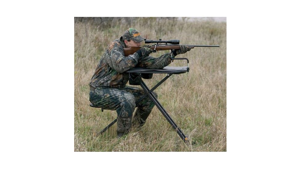 Muddy Deluxe Shooting Bench, includes 2-Shell/Gear Pockets, Adjustable, Non-Scratch Rubber Coated Gun Rest, Black MSB200