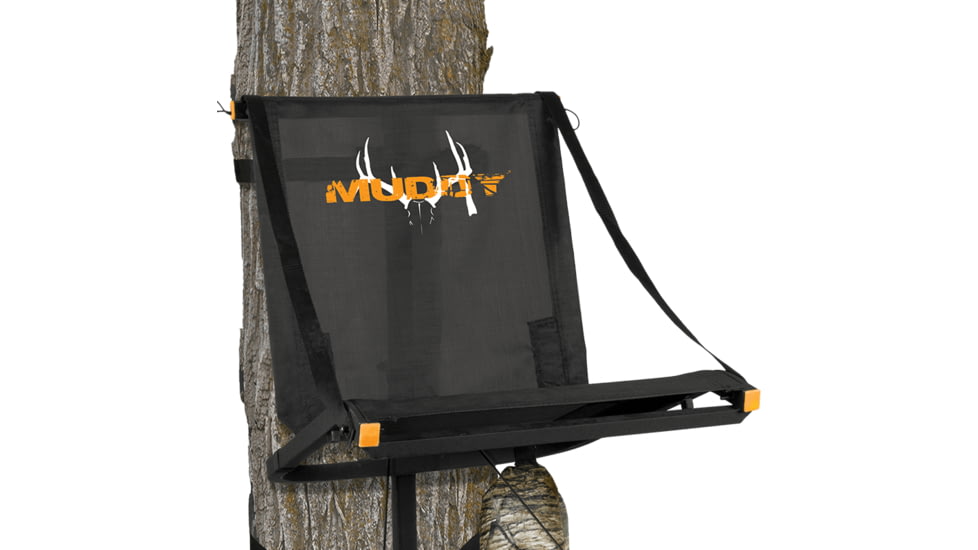 Muddy Elite AL Hang On Tree Stand, One 4-pt Full-Body Harness, Flex-tek seat / Flip Up Seat, Black, MUD-MFP5100-A