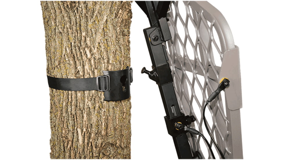 Muddy Elite AL Hang On Tree Stand, One 4-pt Full-Body Harness, Flex-tek seat / Flip Up Seat, Black, MUD-MFP5100-A