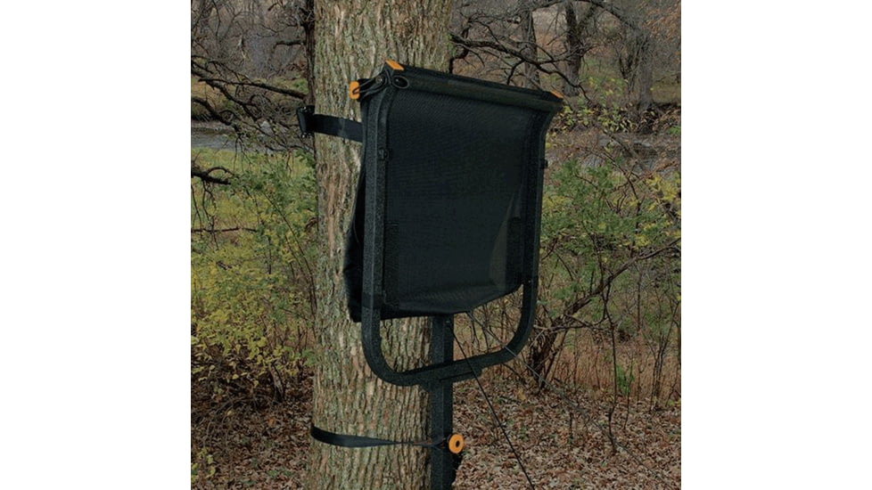 Muddy Elite AL Hang On Tree Stand, One 4-pt Full-Body Harness, Flex-tek seat / Flip Up Seat, Black, MUD-MFP5100-A