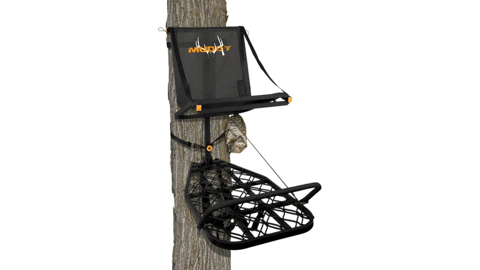 Muddy Elite AL Hang On Tree Stand, One 4-pt Full-Body Harness, Flex-tek seat / Flip Up Seat, Black, MUD-MFP5100-A
