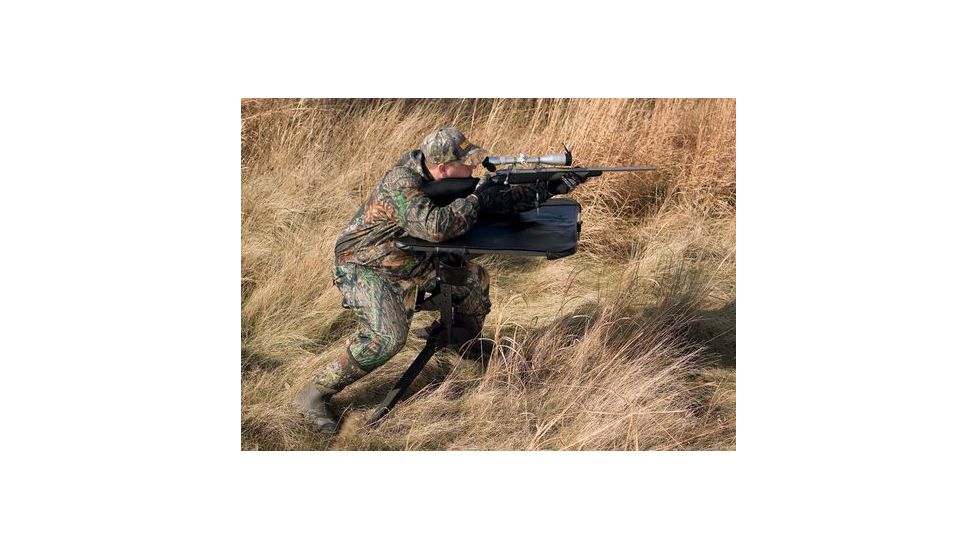 Muddy Swivel-Action Shooting Bench, includes 2-Shell/Gear Pockets, Adjustable, Non-Scratch Rubber Coated Gun Rest, Black MSB300
