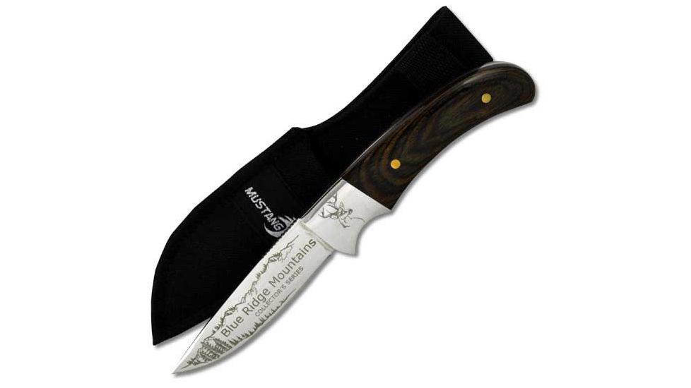 Mustang Blue Ride Mountains Fixed Blade Knife, Walnut Handle, Plain FP74408
