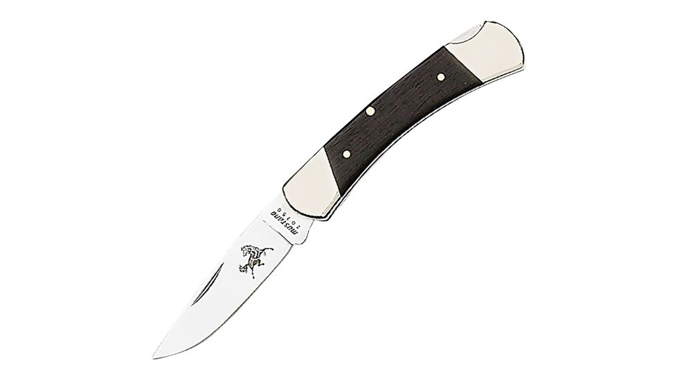 Mustang Herald Folding Knife, Wood Handle, Nickel Silver Bolsters, Leather Sheath FP20750