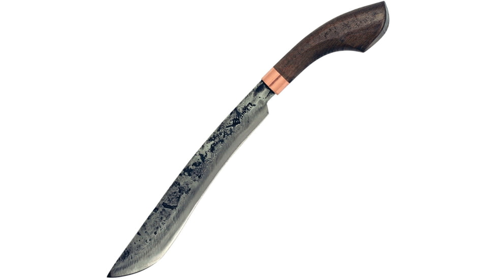 My Parang Golok 120 Machete Knife, 17.75in Overall, 11in Hammered Finish 5160 Carbon Steel Blade, Copper Bolster, Renewable Eco Wood Handle, Black Nylon Sheath, MYP GLK 120 S
