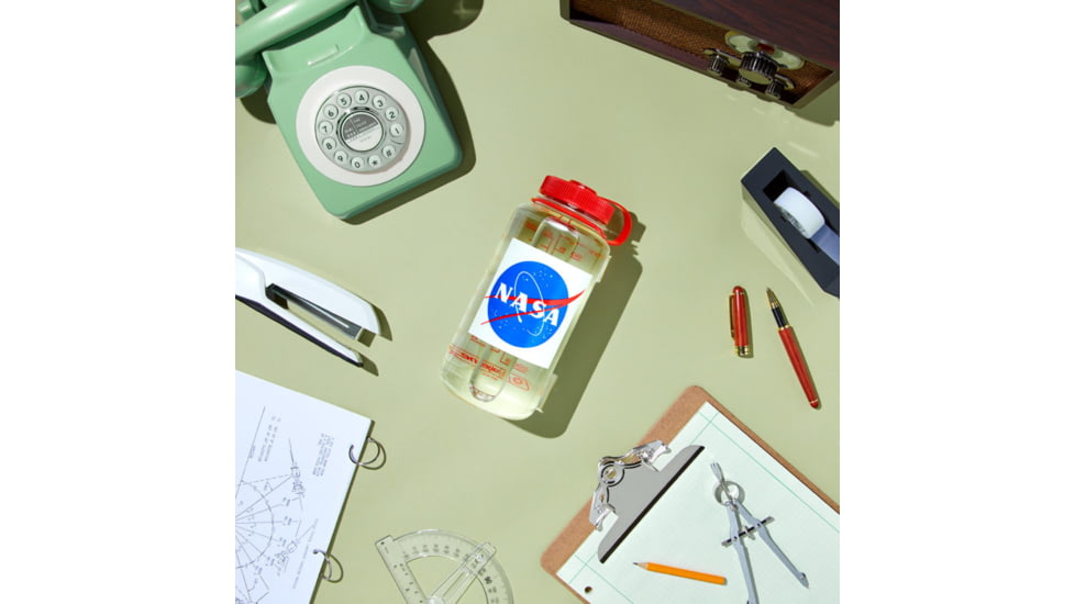 Nalgene Wide Mouth 1 Quart Water Bottle, 32 oz, NASA Globe W/ Red Cap, 682020-0051