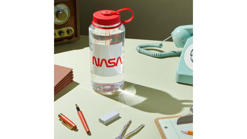 Nalgene Wide Mouth 1 Quart Water Bottle, 32 oz, NASA W/ Red Cap, 682020-0050