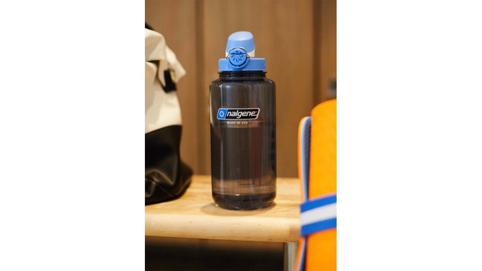Nalgene Wide Mouth 1 Quart Water Bottle w/ Seaport On The Fly Cap, 24 oz, Gray, 5565-0132
