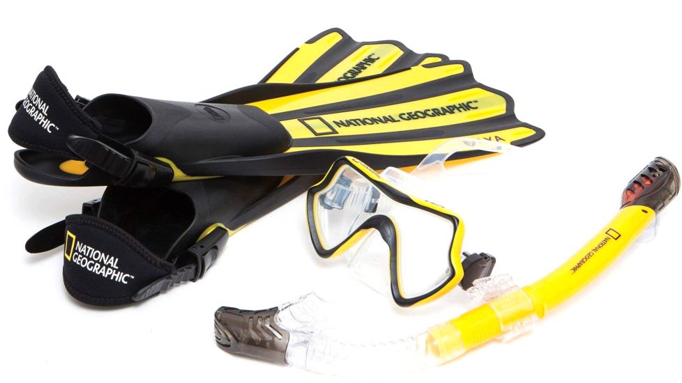 National Geographic VAYA Snorkel and Fin Set, Yellow/Black, Small/Medium, Vaya Set Fin YL/BK S/M