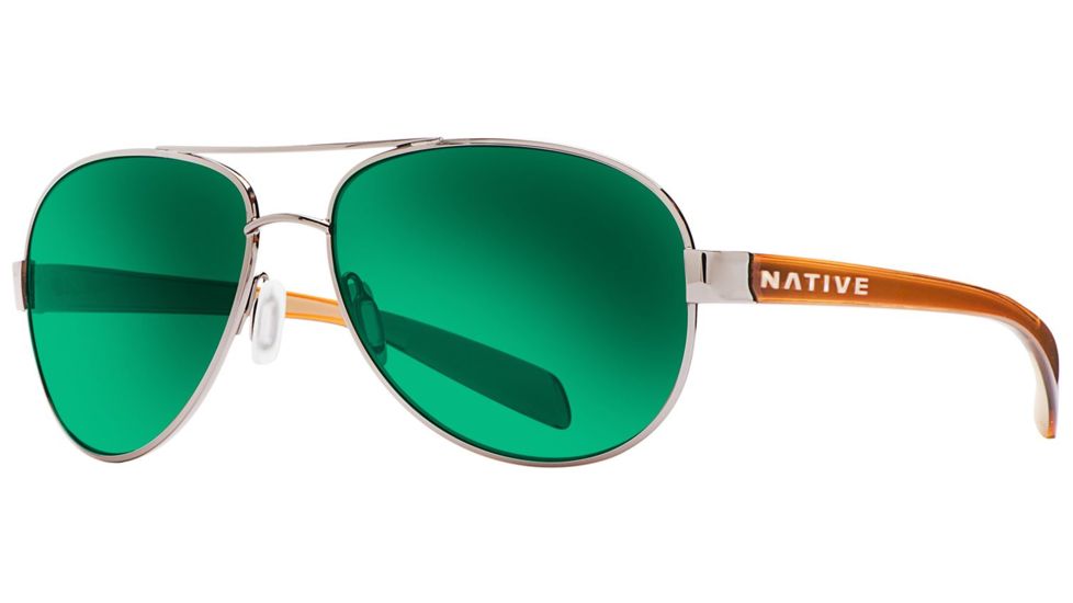 Native Eyewear Patroller Sunglasses,Chrome/Crystal Brown Frame,Green Reflex Lens,Polarized,175 397 529