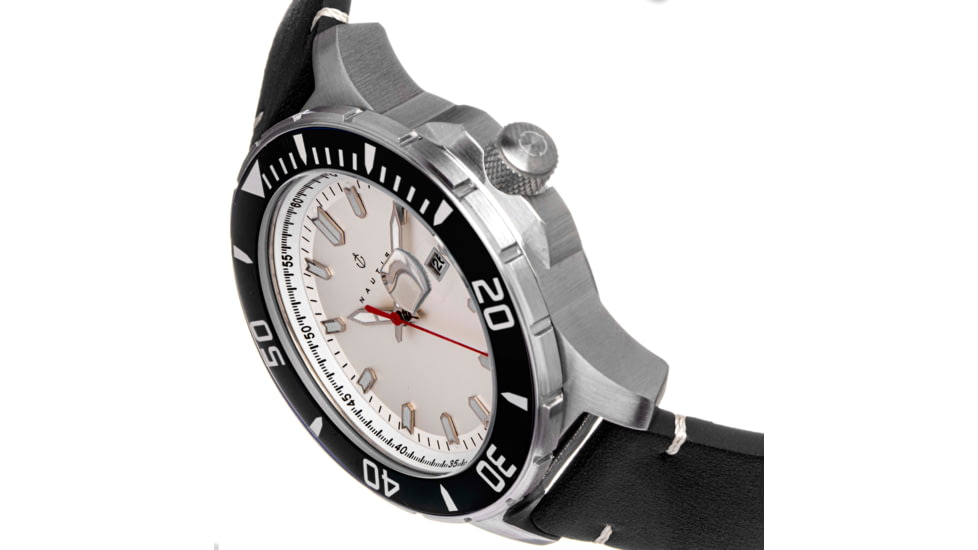 Nautis Nautis Dive Pro 200 Leather-Band Watch w/Date, Black/White, One Size, GL1909-B