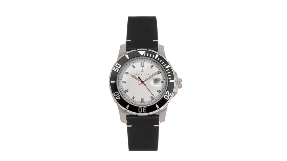 Nautis Nautis Dive Pro 200 Leather-Band Watch w/Date, Black/White, One Size, GL1909-B