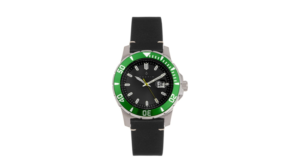 Nautis Nautis Dive Pro 200 Leather-Band Watch w/Date, Green/Black, One Size, GL1909-G