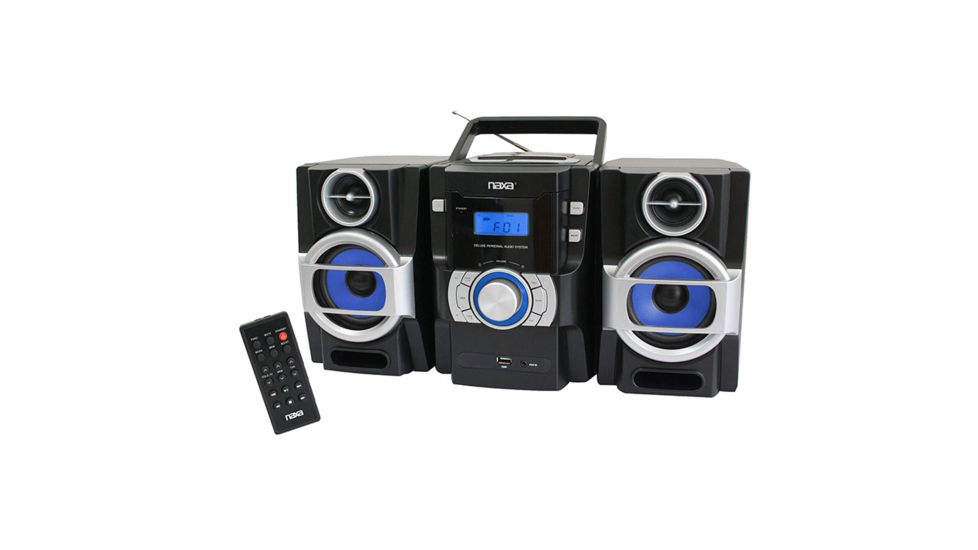 Naxa Portable Mp3/Cd Player with Pll FM Stereo Radio &amp; USB Input 16, 8W x 2 Detachable Speakers, Black/Blue NPB429