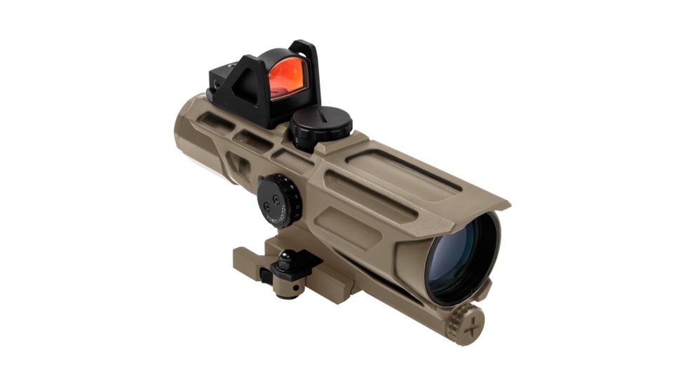NcSTAR Ultimate Sighting System Gen3 3-9x40 Rifle Scope,Red Micro Dot,Mil Dot Reticle,Red/Blue Illumination,Green Lens, Tan, VSTM3940GDV3T