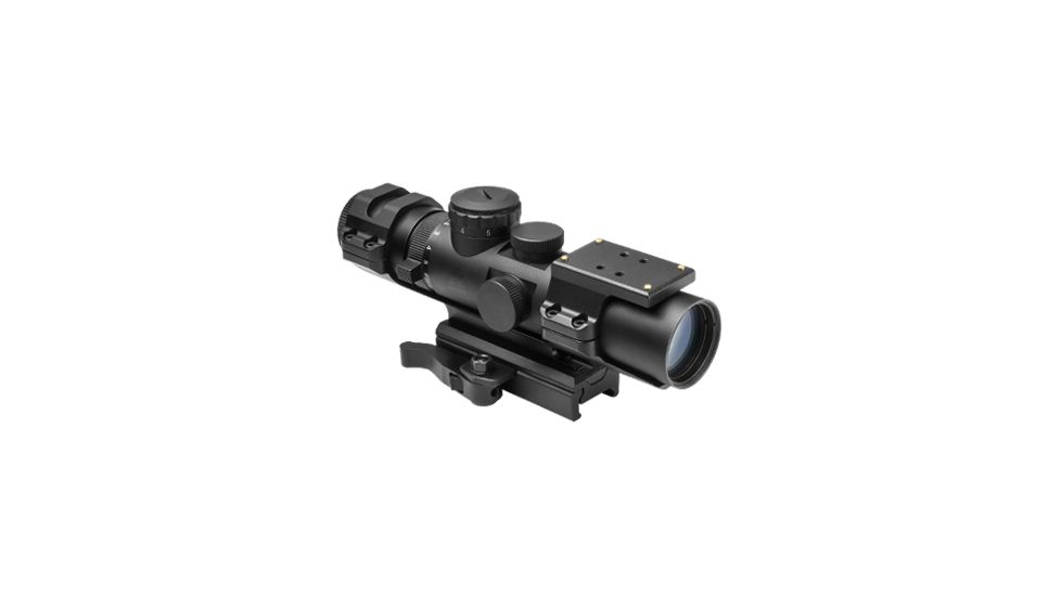 NcSTAR XRS Series 2-7x32 Compact Scope w/ Modular Upper Scope Rings, Black, Blue Ill. Mil-Dot/Waver SECXRSM2732G