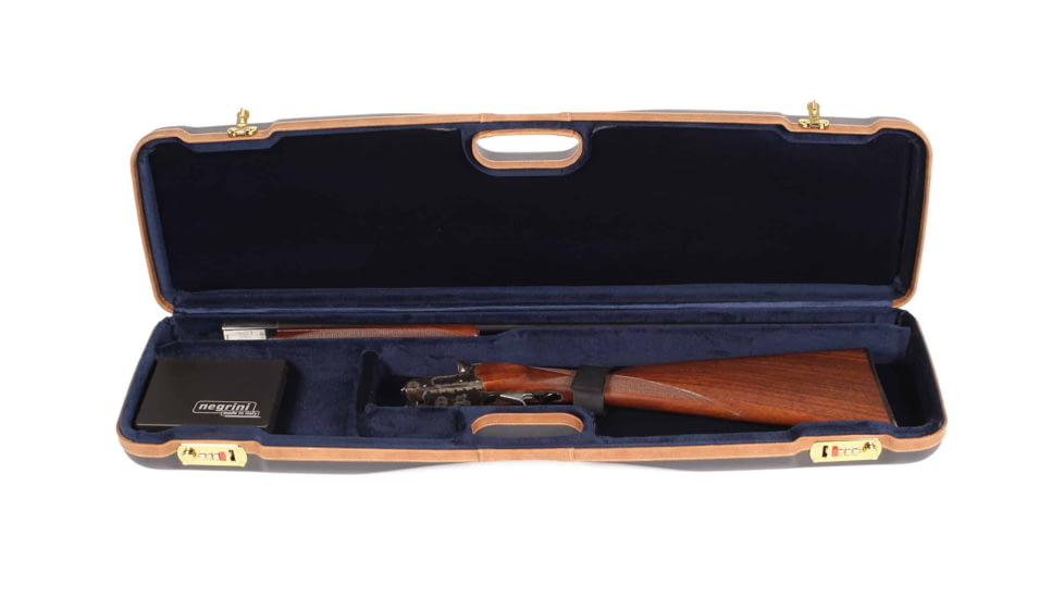 Negrini OU/SxS Deluxe Hunting Shotgun Case, Navy/Tobacco Leather/Navy Interior, 1605LX/5138