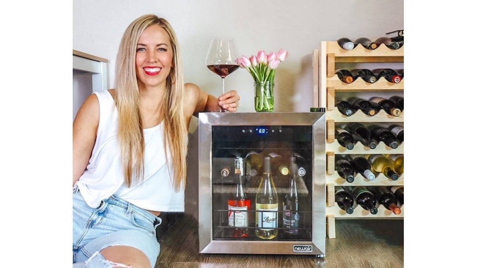 NewAir Freestanding Compressor Wine Fridge, Black / Stainless Steel, 16 Bottles, NWC016SS00