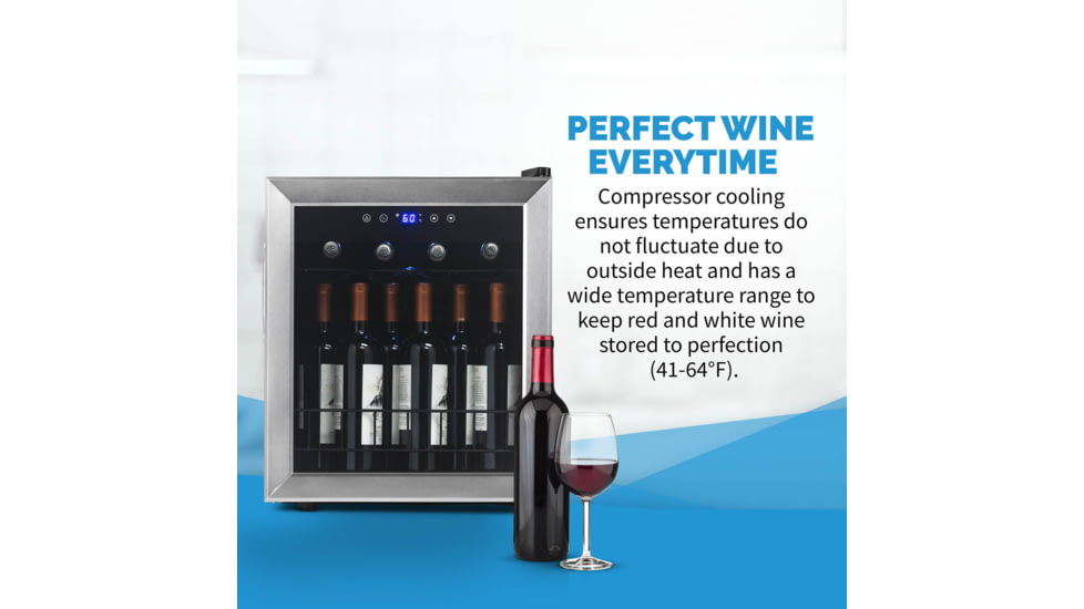 NewAir Freestanding Compressor Wine Fridge, Black / Stainless Steel, 16 Bottles, NWC016SS00