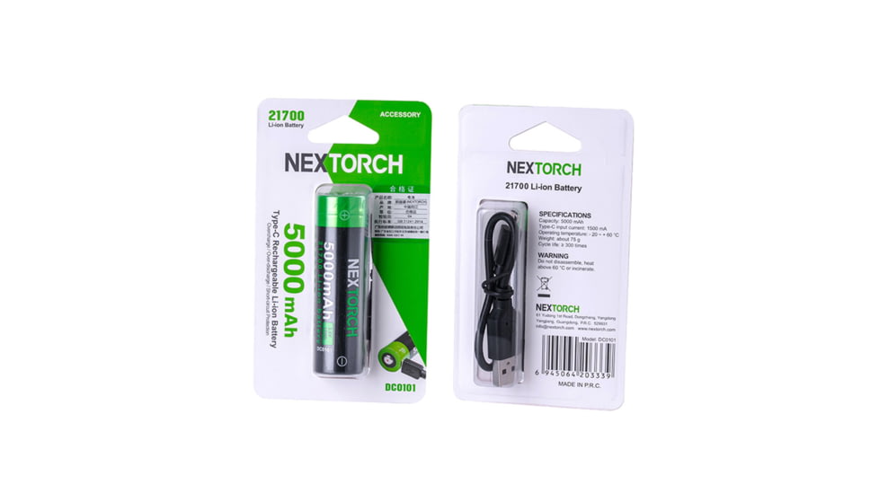 Nextorch 21700 USB-C Direct Recharge Battery, Black, BW20045