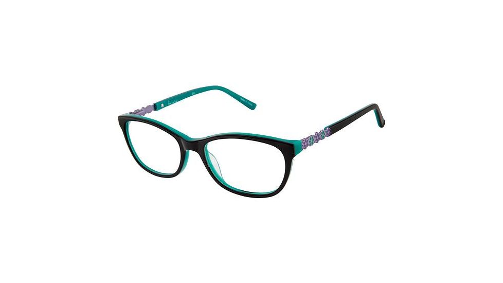 Nicole Miller Larkin Single Vision Prescription Eyeglasses - Frame Black/Teal, Size 50/16mm NMLARKIN01