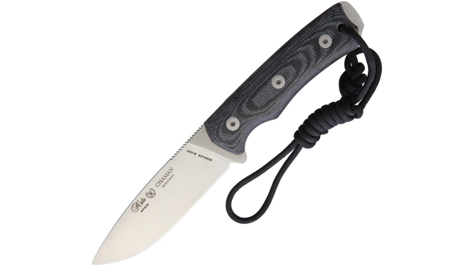 Nieto Chaman Bushcraft Black Micarta Knife, 4 satin finish Bohler N695 stainless blade, Black canvas micarta handle, 139-M