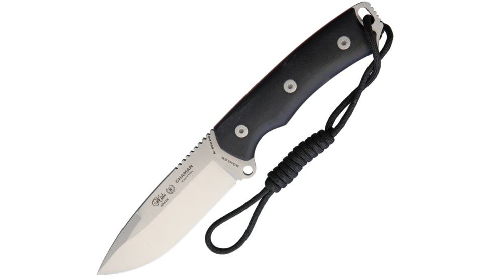 Nieto Chaman Tactical Fixed Blade Knife, 4.5 satin finish Bohler N690 stainless blade, Black micarta handle, 140-MB