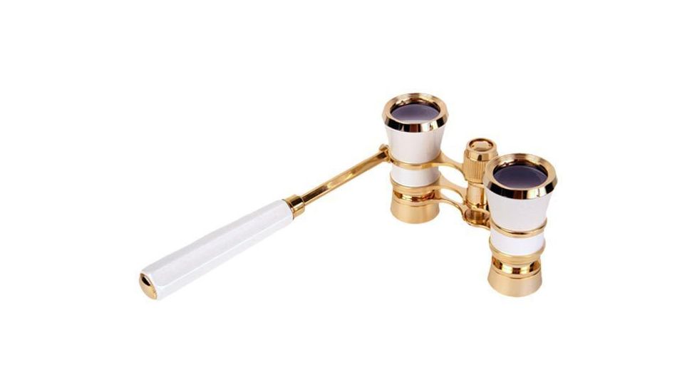 LaScala Optics IOLANTA Lorgnette Opera Glasses - White body, Golden Rings