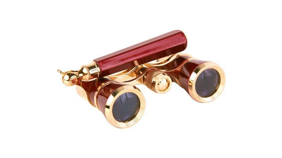 LaScala Optics IOLANTA Lorgnette Opera Glasses - Burgundy body, Golden Ring