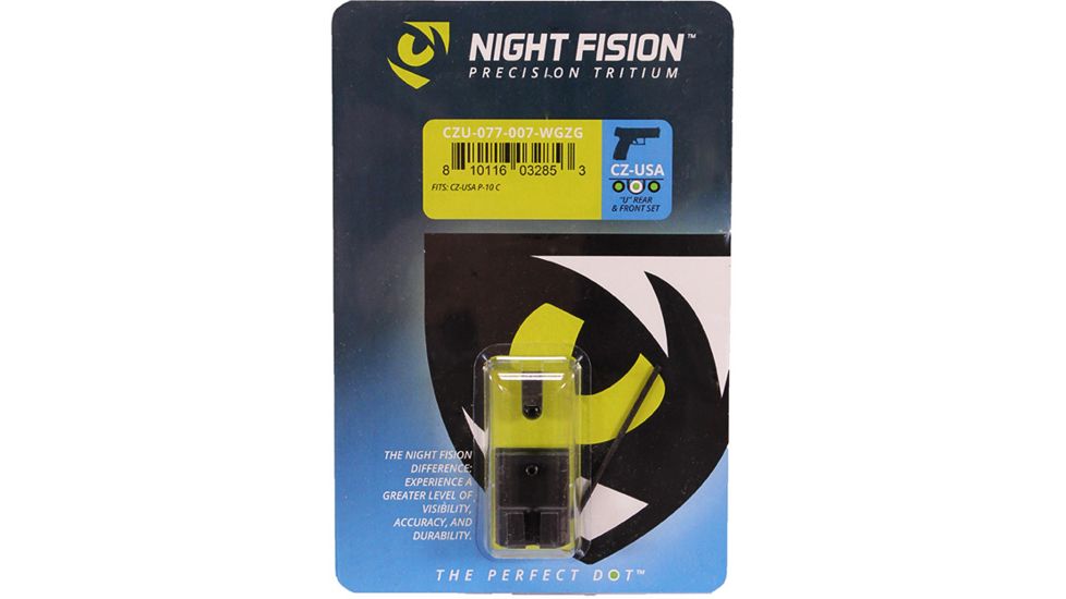 Night Fision Perfect Dot Front Night Sights w/ U Notch Rear for CZ-USA, White Front w/ Green Tritium - Black Rear w/ Green, fits P-10 C, CZU-077-007-WGZG