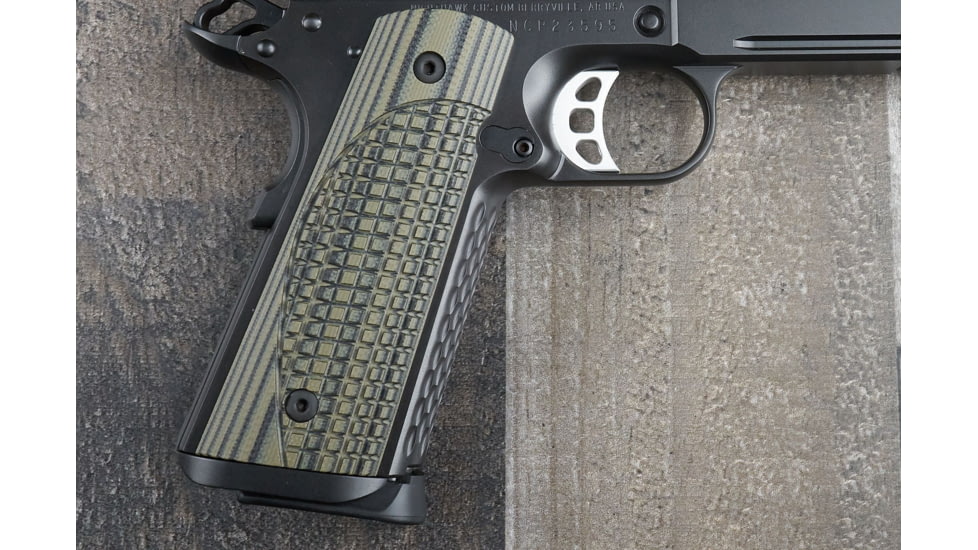 Nighthawk Custom ETC-Frag G10 Grips, Thin Style, Green, Ambi Cut, Flat Full Size-Magwell Style, w/Thumb Scoop, Govt., Like Heinie Signature Competition, G155