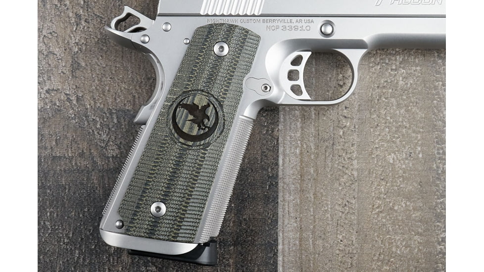 Nighthawk Custom Government/Commander Gator Back Grip, Green/Black Linen, Thumb Notch, Nighthawk Logo, G106