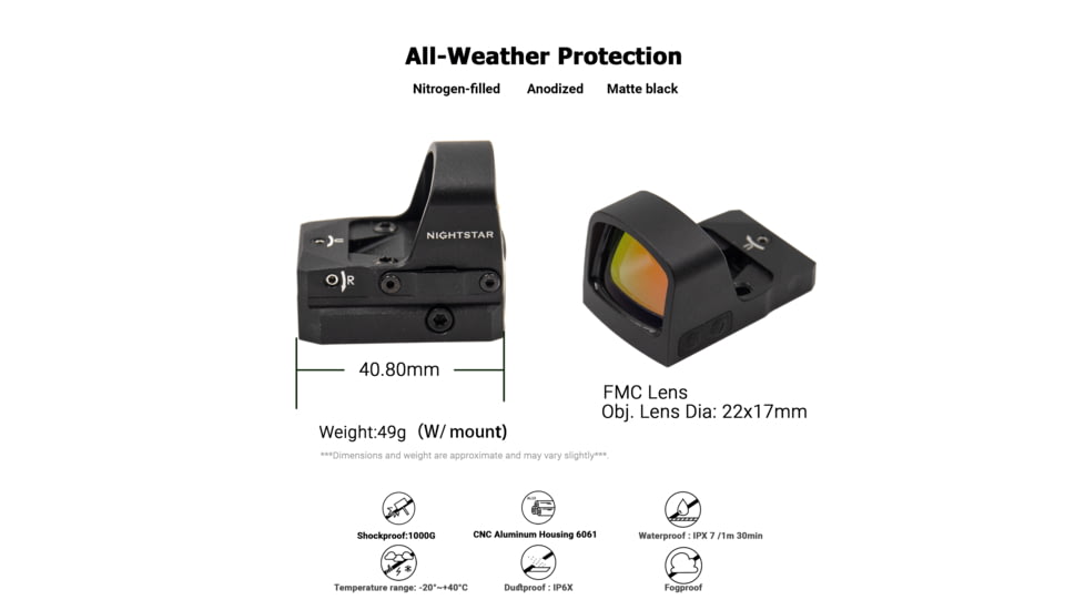 NightStar PR17A Ultra-Thin Shake Awake Side Load 1x17mm Reflex Red Dot Sight