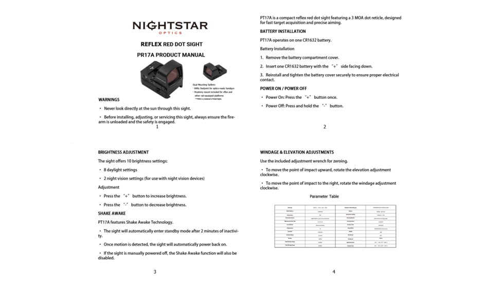 NightStar PR17A Ultra-Thin Shake Awake Side Load 1x17mm Reflex Red Dot Sight