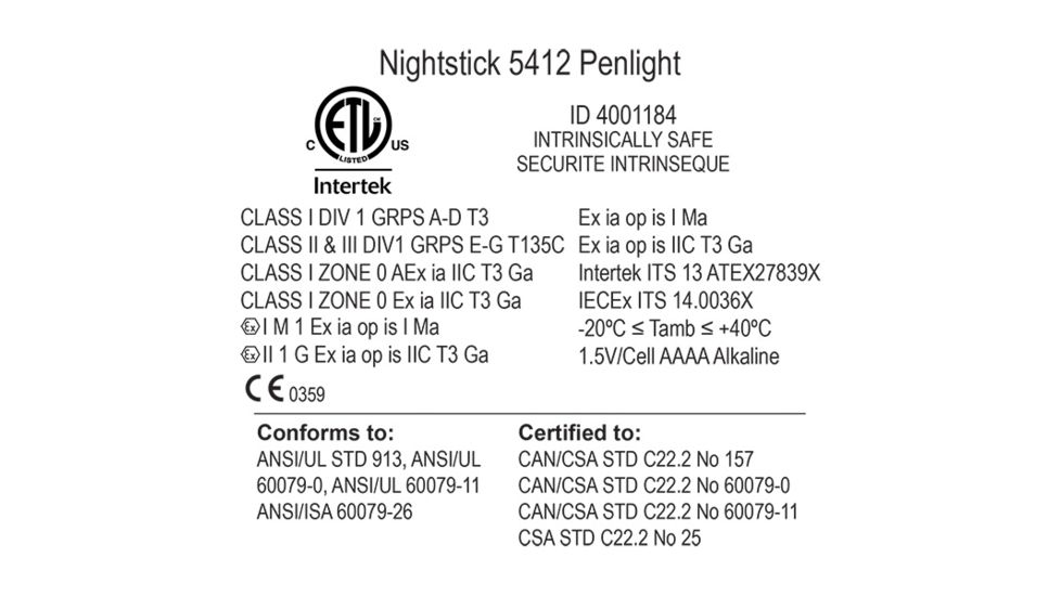 Nightstick Intrinsically Safe 3AAAA Penlight,50 Lumens,Green XPP-5412G