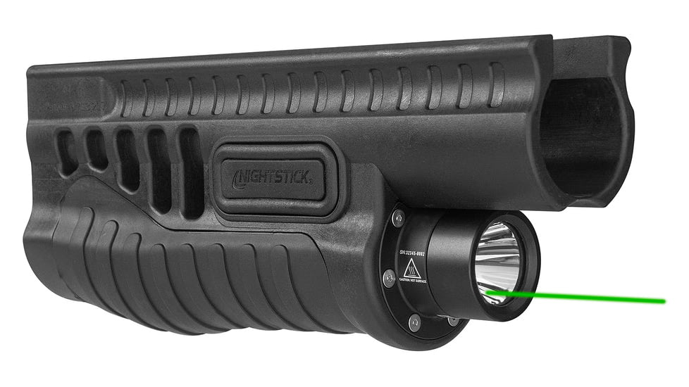Nightstick Shotgun Forend Light f/ Mossberg 500/590/Shockwave w/ Green Laser, Black, SFL-11GL