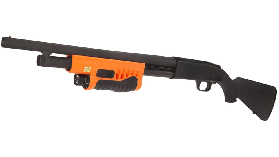 Nightstick Shotgun Forend Light For Mossberg 500/590/Shockwave w/ Green Laser, Less-Lethal Orange, SFL-12GL