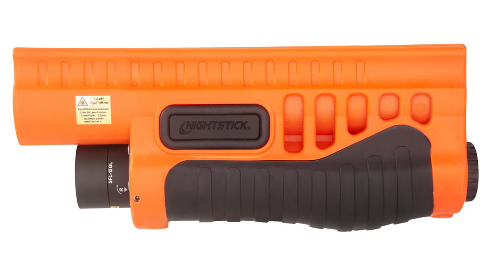 Nightstick Shotgun Forend Light For Mossberg 500/590/Shockwave w/ Green Laser, Less-Lethal Orange, SFL-12GL