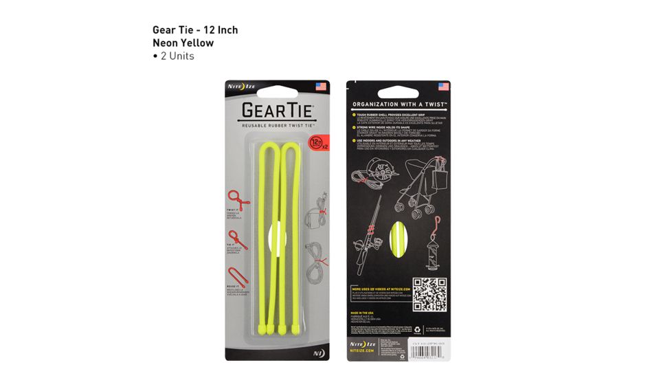 Nite Ize Gear Tie 12in,Pack of 2,Neon Yellow GT12-2PK-33