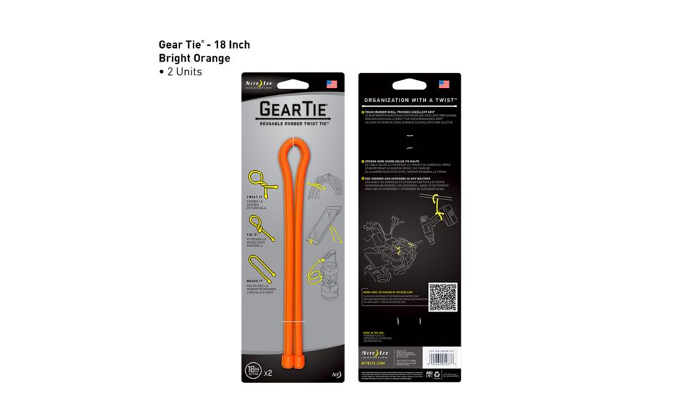 Nite Ize Gear Bendable Tie, 18in. - Bright Orange 2 Pack GT18-2PK-31