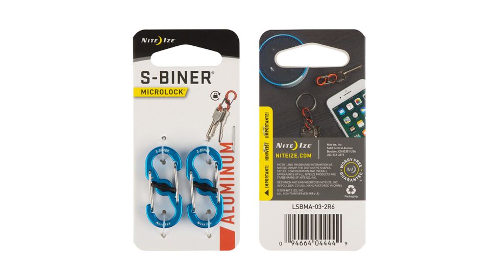 Nite Ize S-Biner MicroLock Aluminum 2 - Pack Key Holder, Blue LSBMA-03-2R6