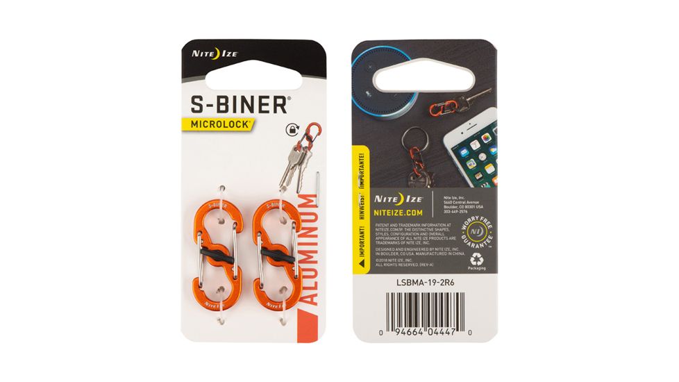Nite Ize S-Biner MicroLock Aluminum 2 - Pack Key Holder, Orange LSBMA-19-2R6