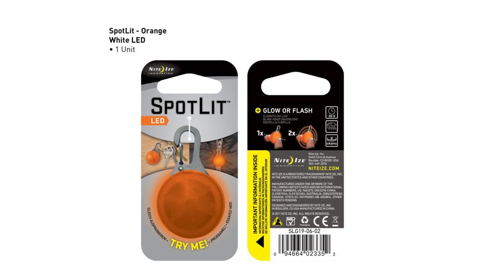 Nite Ize SpotLit LED Clip On Safety Light Orange Plastic/White SLG19-06-02