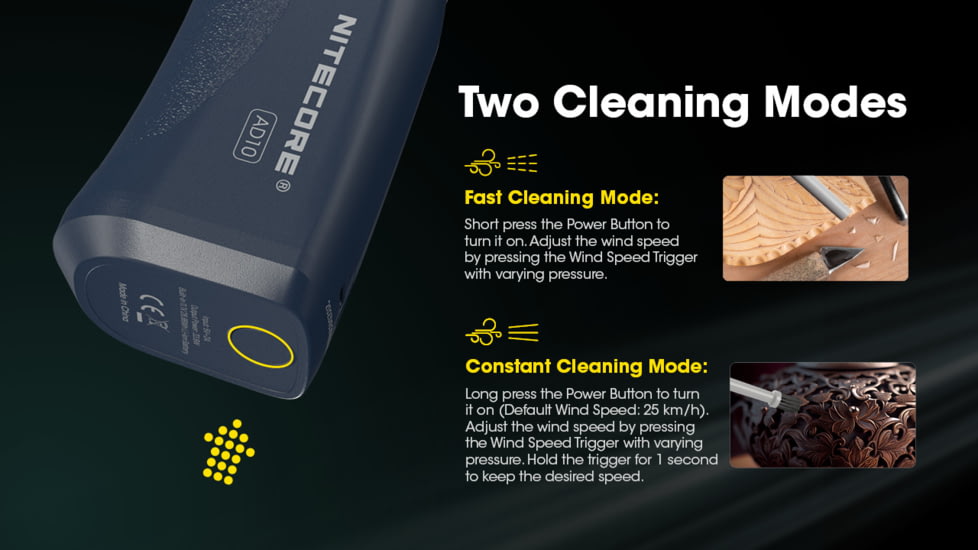 Nitecore AD10 USB-C Rechargeable Air Duster for Cameras and Electronics with Light, Blue, 6952506496464
