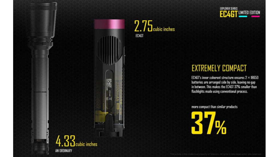 Nitecore EC4GT Flashlight CREE XP-L HI V3 LED, 1000 Lumens, Black/Blue NITECORE-EC4GT-BLUE