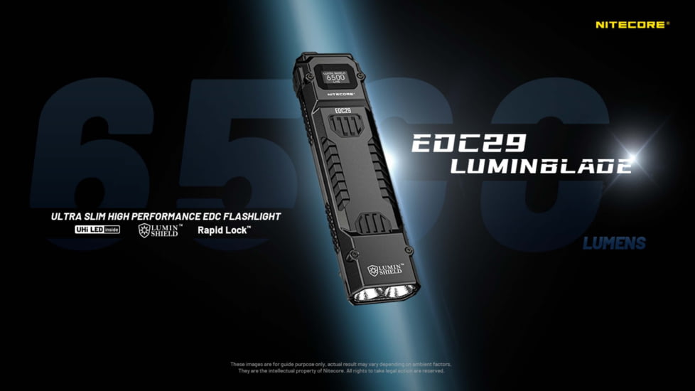 Nitecore EDC29 Lithium Ion 6500 Lumens Flat LED Flashlight, Black, EDC29