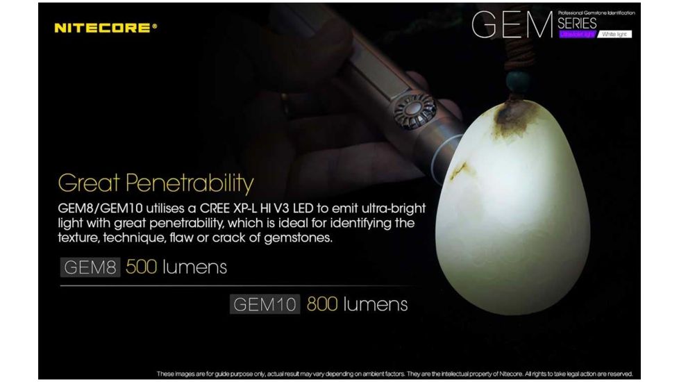 Nitecore GEM10-UV 1 x 18650/ 2 x CR123A/ RCR123A 3000 mW Ultraviolet Jeweler Flashlight, 365 nm, Black, GEM-10-UV