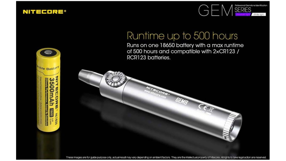 Nitecore GEM10-UV 1 x 18650/ 2 x CR123A/ RCR123A 3000 mW Ultraviolet Jeweler Flashlight, 365 nm, Black, GEM-10-UV