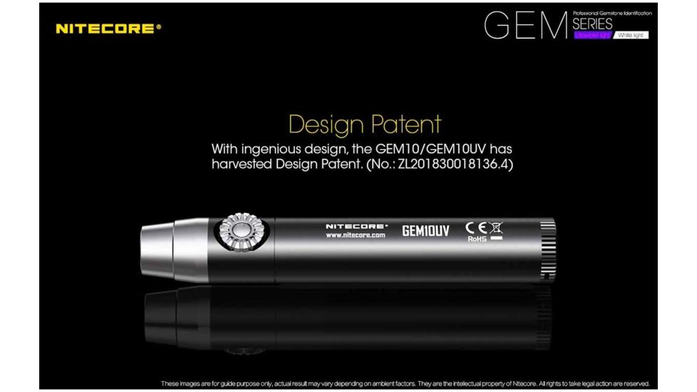 Nitecore GEM10-UV 1 x 18650/ 2 x CR123A/ RCR123A 3000 mW Ultraviolet Jeweler Flashlight, 365 nm, Black, GEM-10-UV